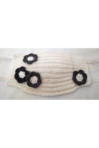Happy Threads Handmade Crochet Cotton Masks with Floral Motifs- White & Black Happy Threads Handmade Crochet Cotton Masks with Floral Motifs- White & Black